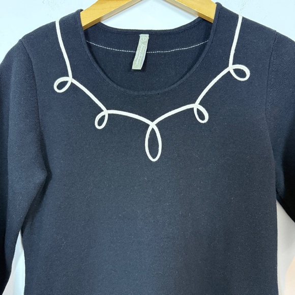 Hanna Andersson Black Combed Cotton Knit Scallop Trim Midi Dress Small Ruffle - Picture 3 of 7